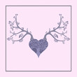 Illustration of a heart with antlers made from branches and leafs - forest love