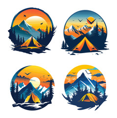 Wall Mural - tent camping forest mountain landscape tourist vector round concepts. outdoor activity wild nature e