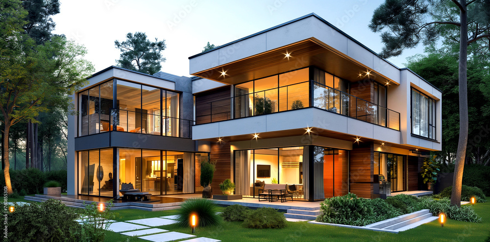 Contemporary Two-Story Residence with Expansive Glass Facade Stock ...