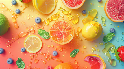 Mixed fruits on a bright background.