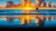 Couple Enjoying a Beautiful Sunset on the Beach Together
