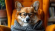 A cute funny stylish corgi boss sitting in a boss chair with glasses, stylish, redish background , generated with AI