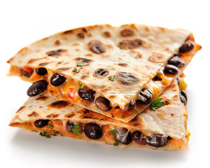 Wall Mural - Lavash quesadilla with black beans and cheese isolated on white.