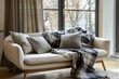 © Alina - Modern couch with knitted plaid in bright interior