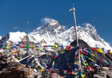 Fototapeta  - Mount Everest and Lhotse with buddhist prayer flags