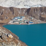 Fototapeta  - Dudh Pokhari Gokyo lake Gokyo village Ngozumba glacier