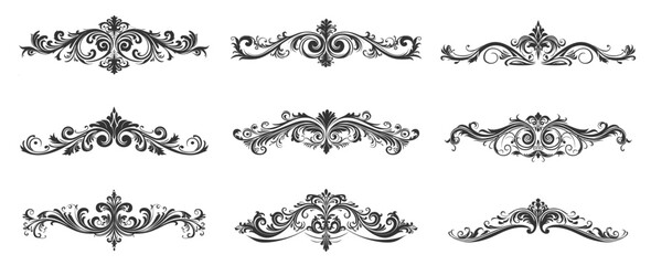 Wall Mural - Royal ornate dividers. Ornamental swirls graphics on white, black calligraphic elements, luxury decorative retro flourishes