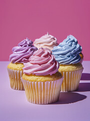 Wall Mural - Cupcakes with pink and purple cream