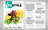 Fototapeta Do przedpokoju - Printing magazine or e-book with sport subject in background, easy to editable vector