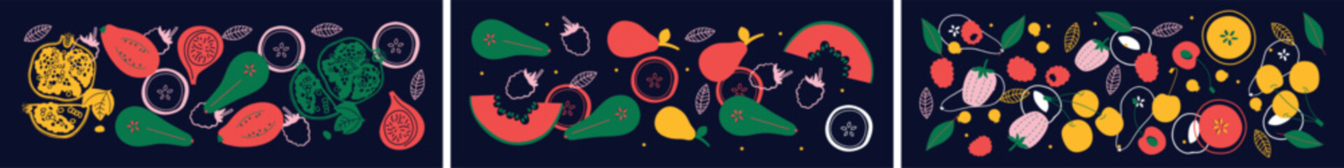 Wall Mural - Vegetables and fruits collection. Vector flat illustration. Fruits, vegetables, berries banner