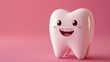 © Ilja - Adorable 3d cartoon tooth character on pastel color background with copy space for text