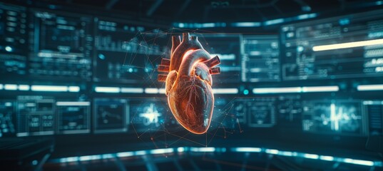 Sticker - Digital artwork  human heart in a cybernetic world, symbolizing technology s pulse in life s essence