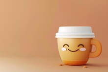 Cup Coffee Character With A Smiling Face On A Color Background