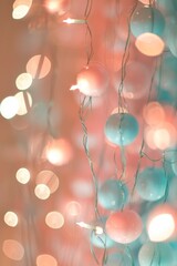 Wall Mural - Soft teal, blush pink, and ivory cream colors bokeh abstract delicate gentle blur background