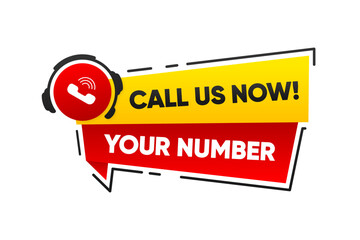 Poster - Call US Now button. Template for communication with support. Phone number in website header. Conspicuous sticker with phone number. Vector illustration.
