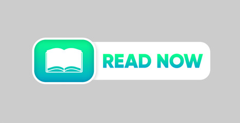 Poster - Read More Now. Read now button with book. Modern button for web site. Online read. Vector illustration.