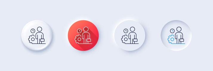 Poster - employee line icon. neumorphic, red gradient, 3d pin buttons. work project sign. job service symbol.