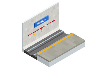 Wall Mural - Isometric subway station platform and route cross section, bridge. Empty subway station