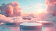 floating abstract podiums in surreal sky environment ideal for imaginative product launches with dreamy clouds and ethereal lighting concept