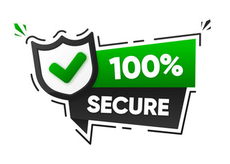 Poster - 100 percent Secure banner vector isolated on white background. Flat badge or label of secured. Vector illustration.