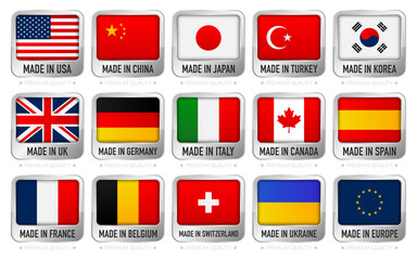 Poster - Set of various labels of Made in the different countrys. Collection made in country. Badges set. Vector illustration.