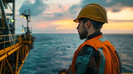 worker performing a task checking the functions of a pneumatic control valve in an offshore oil and gas process platform, technician