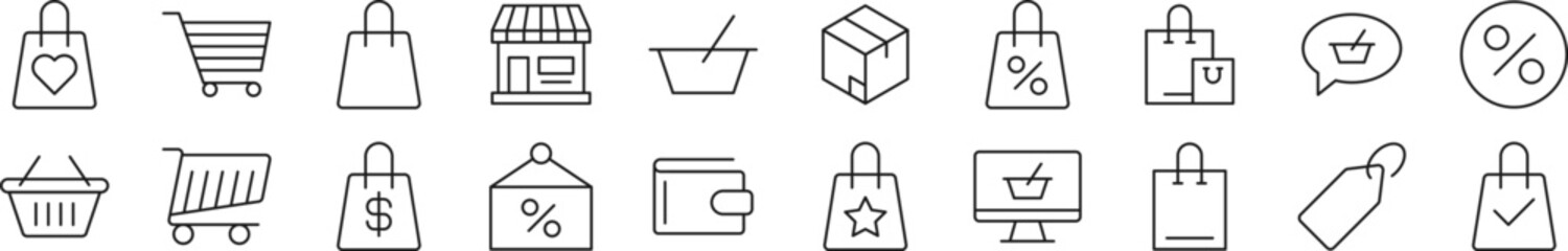 Wall Mural - shop linear vector icons collection. editable stroke. simple linear illustration for web sites, news