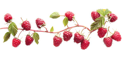 Branch of delicious, ripe raspberries, cut out