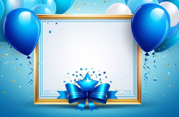 Celebration party banner with Blue color balloons background. Sale Vector illustration. Grand Opening Card luxury greeting rich. frame template.