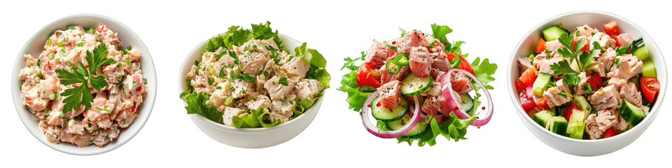 Wall Mural - Tuna Salad Hyperrealistic Highly Detailed Isolated On Transparent Background Png File