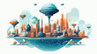 Futuristic cityscape with flying vehicles and futur