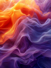 Canvas Print - Background of orange and purple waves of evolving fabric, coloured smoke