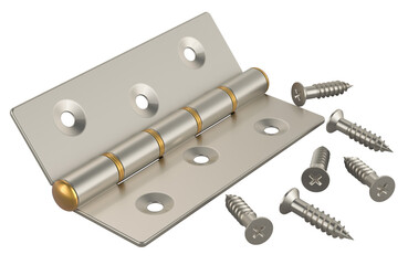 Poster - Door hinge with screws, 3D rendering isolated on transparent background