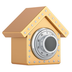 Poster - Golden House with safe combination lock. Security and protection, concept. 3D rendering isolated on transparent background