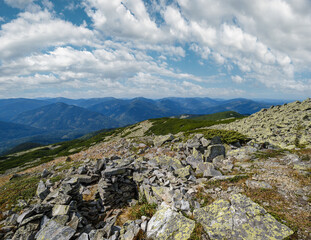 Canvas Print - Summer Carpathian mountains view. Stony Gorgany massif, Ukraine.