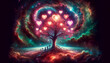 cosmic tree with glowing hearts and eternal souls