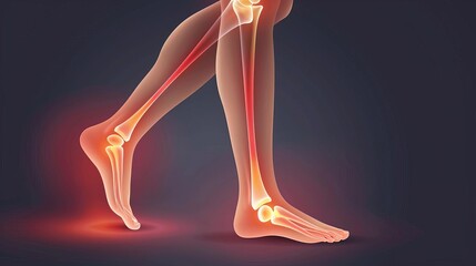 Woman's leg with joint diseases, hallux valgus, plantar fasciitis, heel spur, foot pain illustration