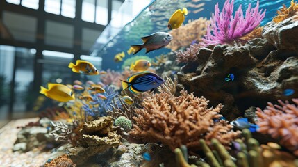 D saltwater aquarium store presenting a variety of colourful marine life AI generated illustration