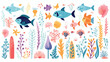 Whimsical underwater world with colorful sea creatu