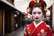 Portrait of a beautiful Maiko in the streets of Japan