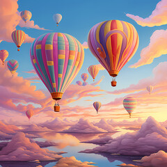 Canvas Print - Whimsical hot air balloons against a pastel sky.