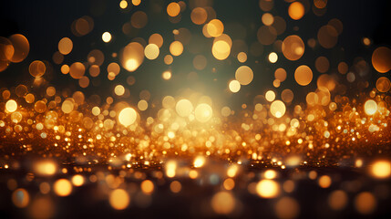 Abstract festive dark background with golden glitter and bokeh