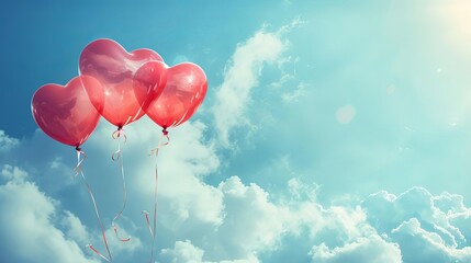 Wall Mural - Valentine's Day heart balloons floating in sky, love and romance concept, blank space, digital illustration