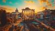 Sunset Over the Ruins of the Roman Forum in Rome, Italy