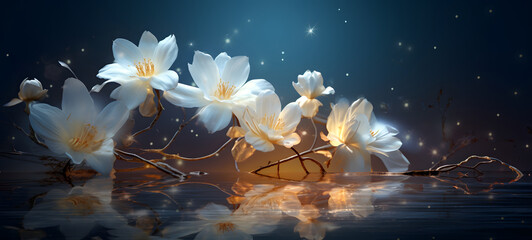 photograph of a white flowers adorned in celestial sun and moon, ai generative
