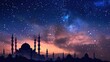 view of the Great Mosque at Night with stars. Suitable for Ramadan concepts, Islamic concepts, greeting cards, wallpapers, backgrounds, business cards.Ai generated