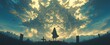 A young saint looking at an ancient portal that appeared on top of the cemetery. magnificent epic fantasy. digital art style, illustration. graphic novel wallpaper. anime aesthetic. generative AI