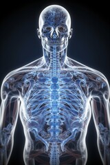 artistic depiction of human torso and head with blue glow,stylized x-ray image