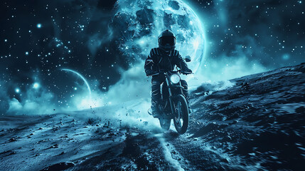 Wall Mural - Astronaut ride moto trail in the moon