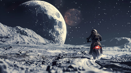 Wall Mural - Astronaut ride moto trail in the moon